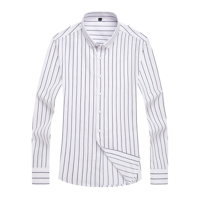 2026 Men's Classic Striped Shirt, Single-breasted Long-sleeved Shirts Autumn New Top Red Blue Black Slim Version Male Chemise