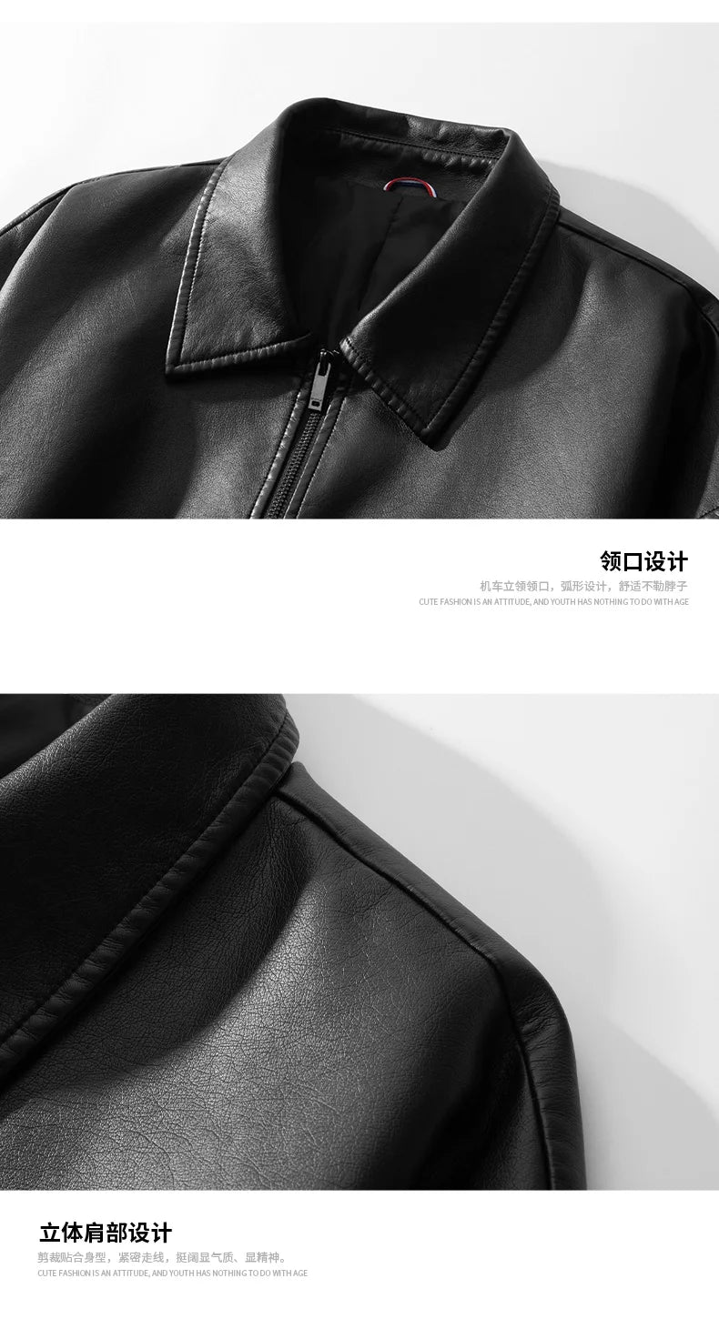 New Trendy Mens Leather Jacket Baseball Motorcycle Jacket American Style Autumn Windproof Leather Coat High Quality Fashion Coat