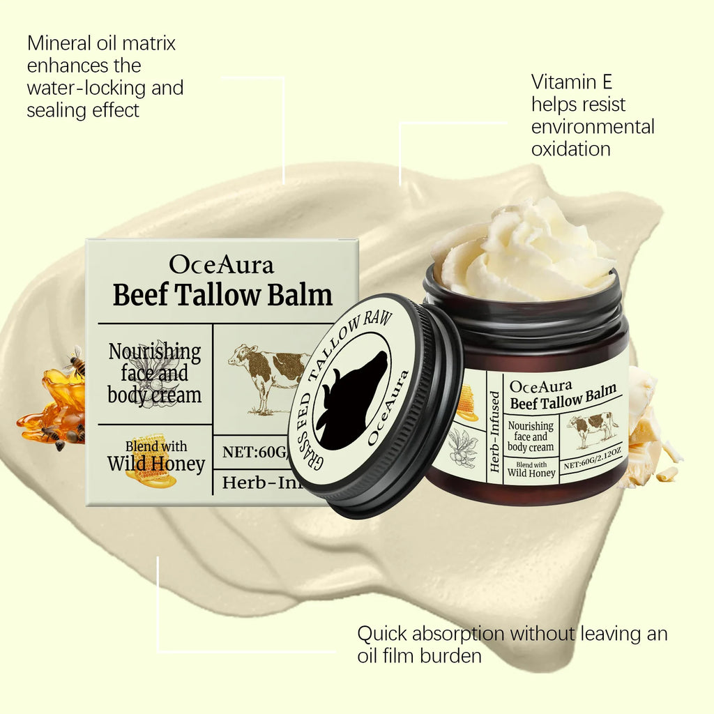 OceAura Beef Tallow Balm Deep Moisturizing Nourishing Brightening Skin Long-Lasting Fragrance Refreshing Care Face Body Lotion