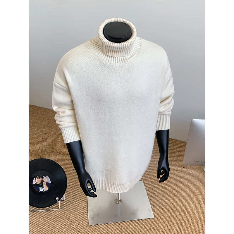 2026 New Autumn Men Turtle Neck Sweater Unisex Casual Loose Fit Trendy Knitted Top Pullovers Outwear Clothing Oversized M-3XL