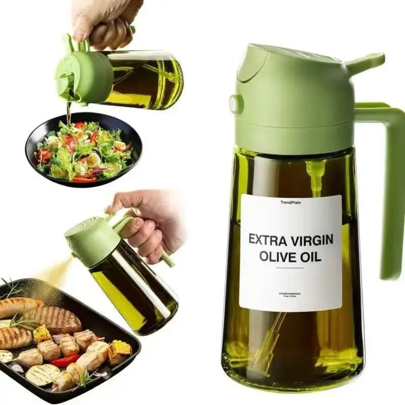 16oz/470ml Leakproof 2-in-1 Glass Oil Dispenser & Sprayer for Cooking Air Fryer BBQ Baking Salad - Olive Oil Sprayer Bottle
