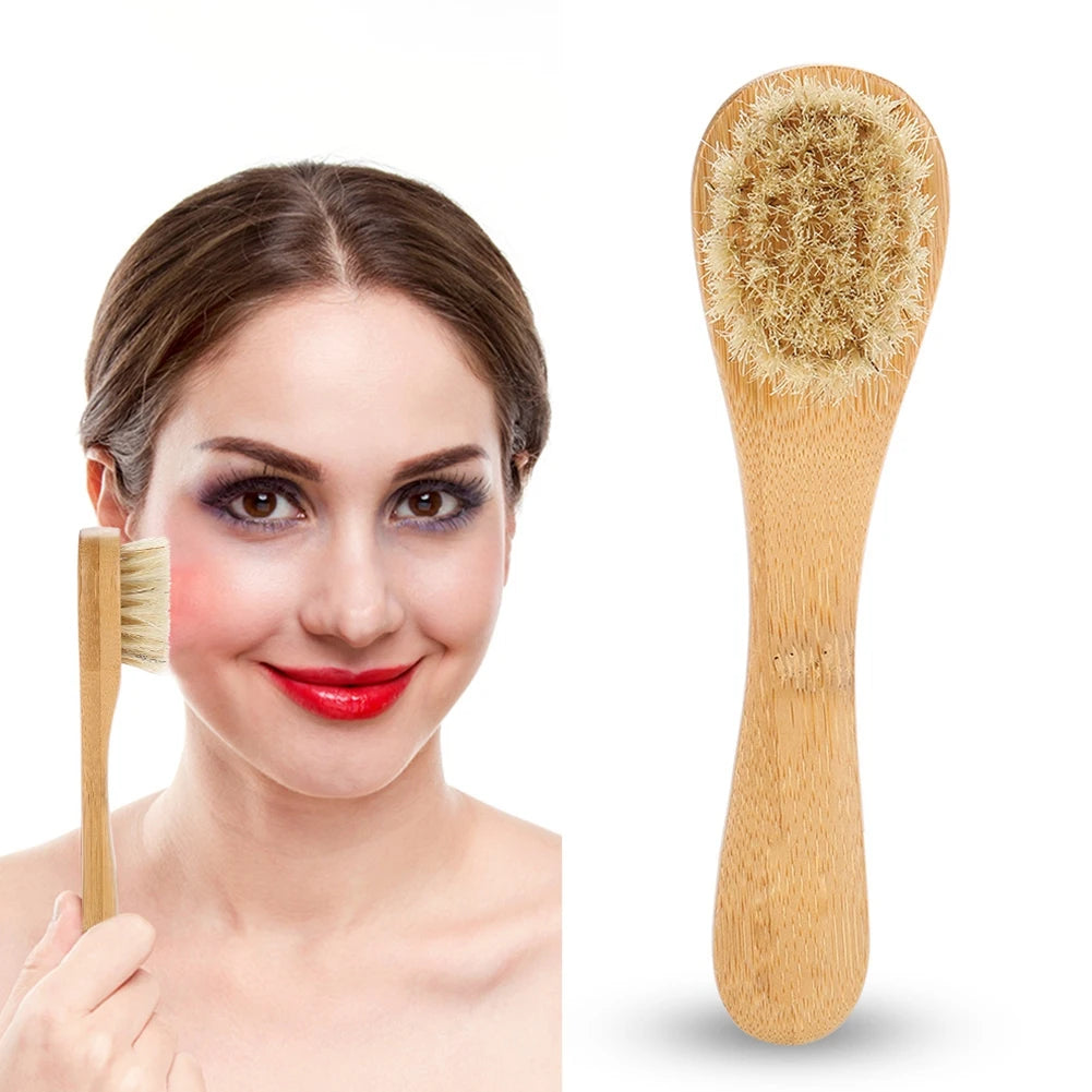 Beauty Skin Care Brush Wooden Handle Soft Hair Wash Face Tool Skin Deep Cleansing Exfoliating Massage Brush Dry&Wet Using 1 Pcs