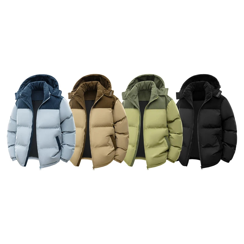 2026 Autumn/Winter New Style Detachable Hooded Down Jacket for Men Plaid Denim Patched Hooded Down Coat for Men US/European size
