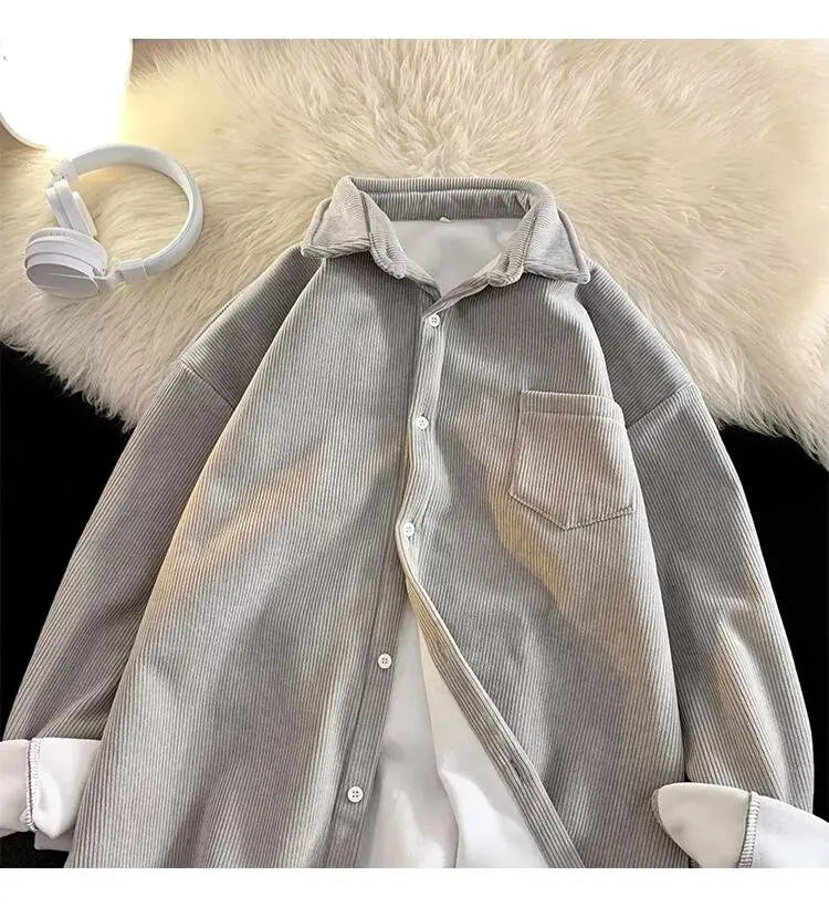 Corduroy Long Sleeve Shirt Jacket Men's Autumn Winter Thickened Casual Wear Resistant Embellished Standard Fit Youth Fashion