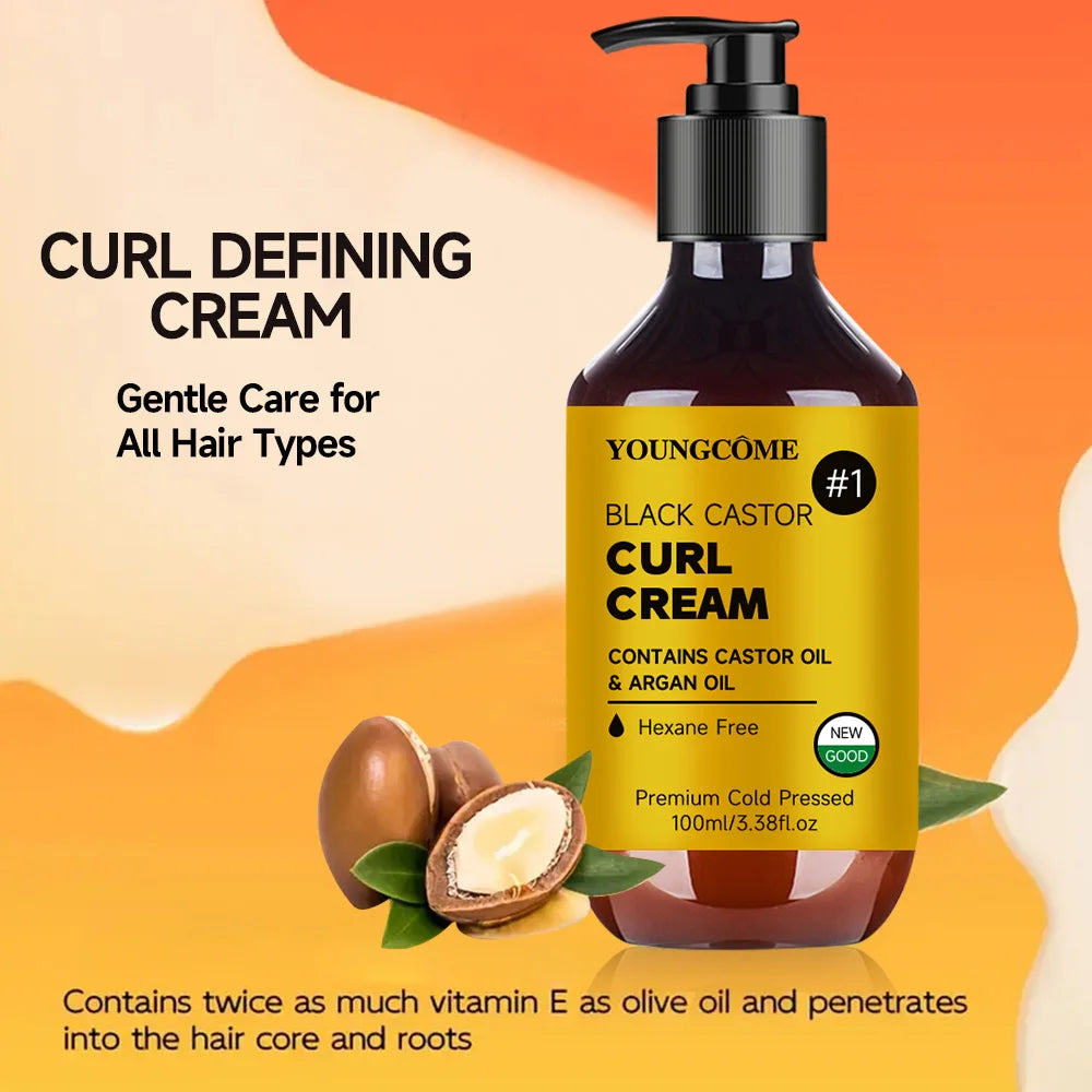 Anti-Frizz Curl Defining Styling Cream - Biotin & Argan Oil Formula, Heat Protection, Enhances Curl Definition, Non-Greasy 1/3PC