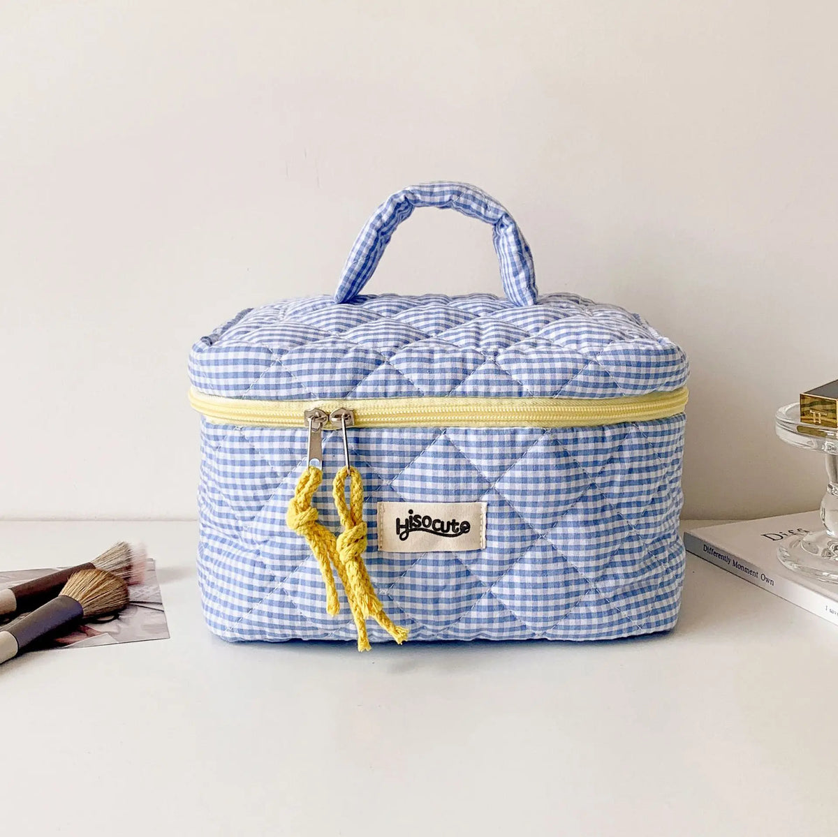 Plaid Cosmetic Bag Set Simple Style Large Capacity Portable Cosmetic Tools Storage Bag for Home Bathroom Toiletry Bag