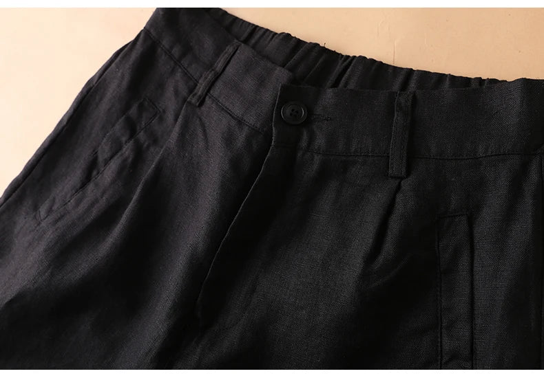 Casual Linen Wide Leg Short Pants Women Summer Loose Fit Thin Cotton Linen Five-Point Pure Color Versatile High Waist Shorts