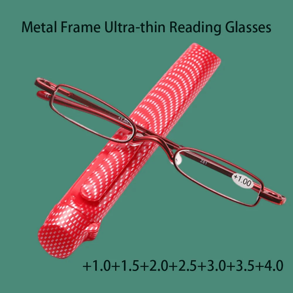 Elegant Reading Glasses Metal Frame Ultra-thin Men Women Reading Glasses Portable Mini Reading Presbyopia Eyeglasses with Box