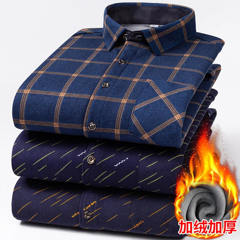 Men's Travel Casual Winter Double-Sided Fleece Warm Thickened Fleece Plaid Work Shirt Plus Size Extra Large Clothes Shirts