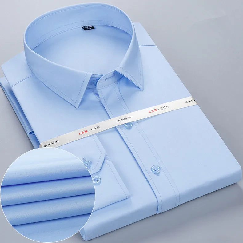 Bamboo Fiber Men White Shirt Long Sleeve Regular Fit Formal Business Social Camisas Plus Large Size 8XL 7XL 6XL 5XL
