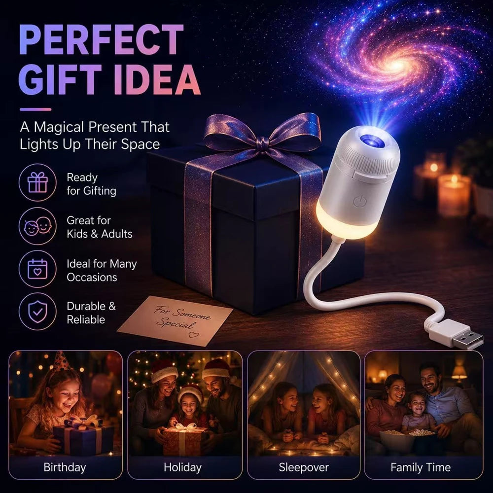 Galaxy Star Night Light Projector 2-in-1 USB Powered Bedroom Car LED Lighting Eye Protection Perfect Christmas Gift