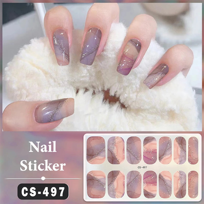 No Baking Lamp Waterproof Nail Wraps Full Cover Nail Stickers Firm And Not Easy To Fall Off 14 Nails/Set Multi Color Nail Patch
