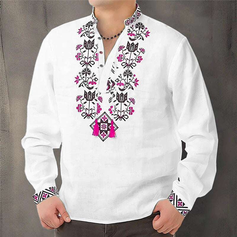 Cardigan Button Men's Shirt Casual Simple Comfortable Soft Material New Floral HD Pattern Personality Cardigan Shirt Long Sleeve