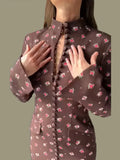 Trendy Floral Print High Neck Midi Dress For Women Chic Long Sleeve Button Front Sheath Dresses Office Party Commuting Clothes