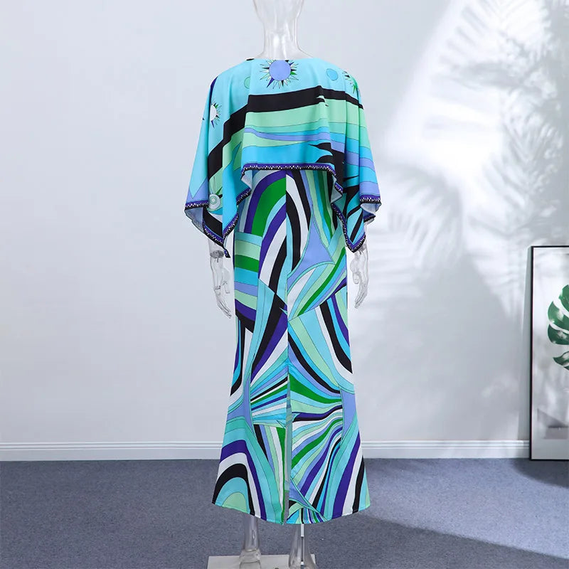 Bohemian Printed Shirt Skirt Suits Women Vintage Irregular Long Sleeve Top Female Sets High Waisted Long Skirt Ladies Outfits
