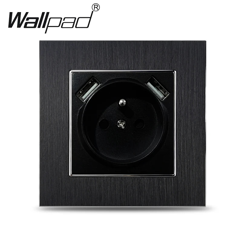 Euro USB Type-C Socket Black Matte Metal Panel Double Triple Electrical Wall SocketS EU Type A+C Outlet with Cap Cover Round Box