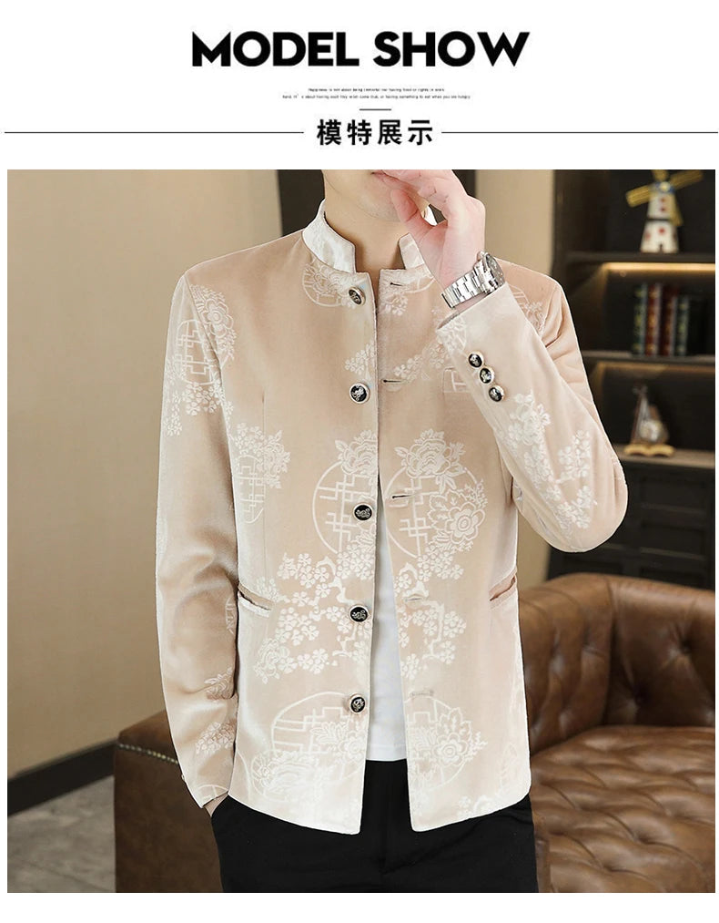 Blazer New Men's Fashion Business Gentleman Wedding English Style Banquet Chinese Jacquard Satin Outdoor Casual Slim Blazer