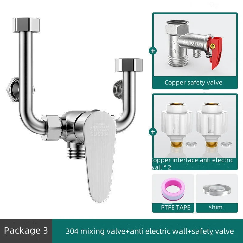 Stainless Steel Water Heater Mixing Valve Open Installation Hot and Cold Shower Switch U-type Valve 304 Mixing Valve
