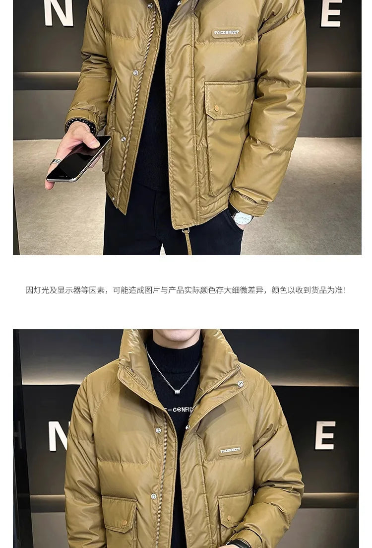 Autumn Winter Fashion Lightweight Down Jacket Men Trendy Short Stand Collar Thickened Warm Cold-Proof White Duck Down Jacket