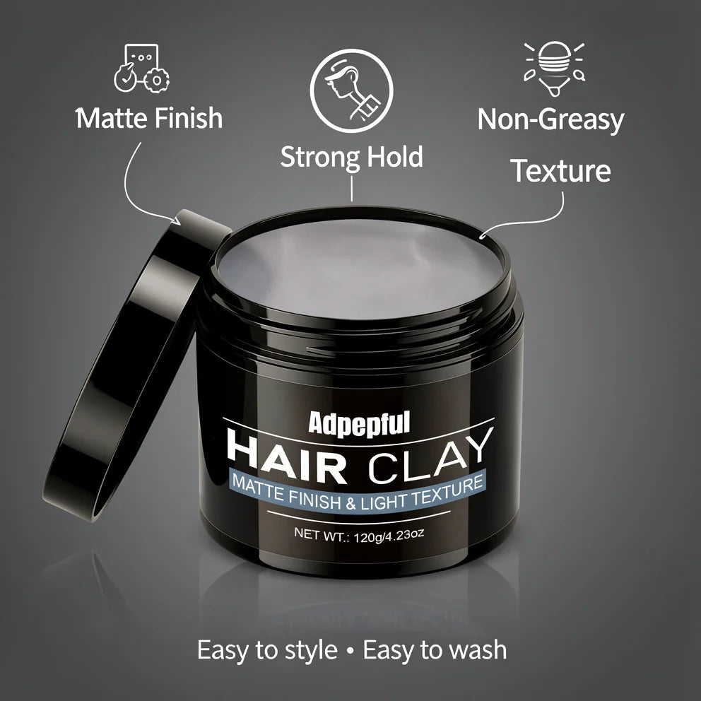 Adglamful Matte Styling Clay 120g Strong Hold Texturizing Non Greasy Low Shine Hair Mud for Modern Men Look