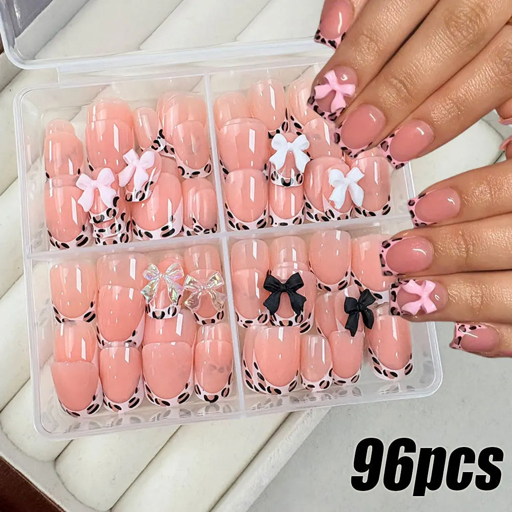 96pcs/box Short Square Cat Eye Press On Nails 4colors Glossy Glitter Cat Eye French Fake Nails Full Cover Acrylic Fake Nails Y2K