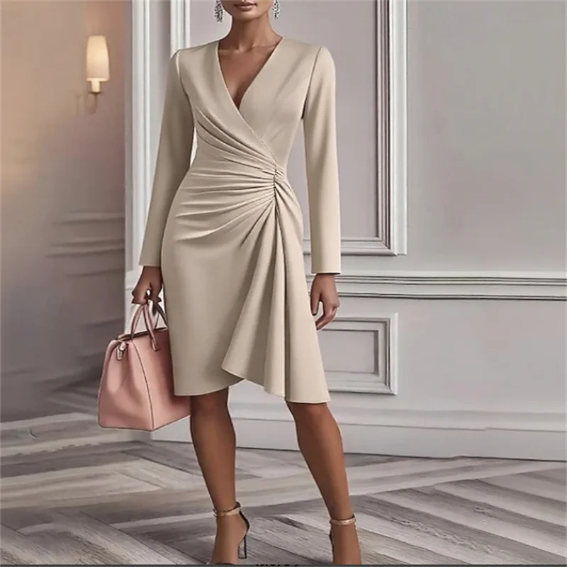 White Dress Women's Midi Party Satin  Sheath Mother of the  Dress Elegant Modern Party Special Occasion Evening Party Regular