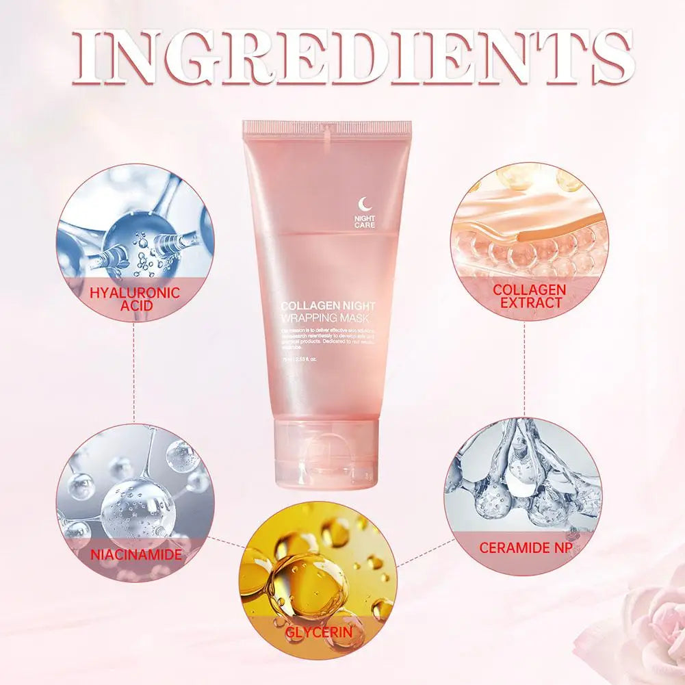Hydrolyzed Collagen Overnight Facial Mask Wrapping Peel-Off Mask Hydrating Firming Mask for Elasticity Reduces Sagging Dullness