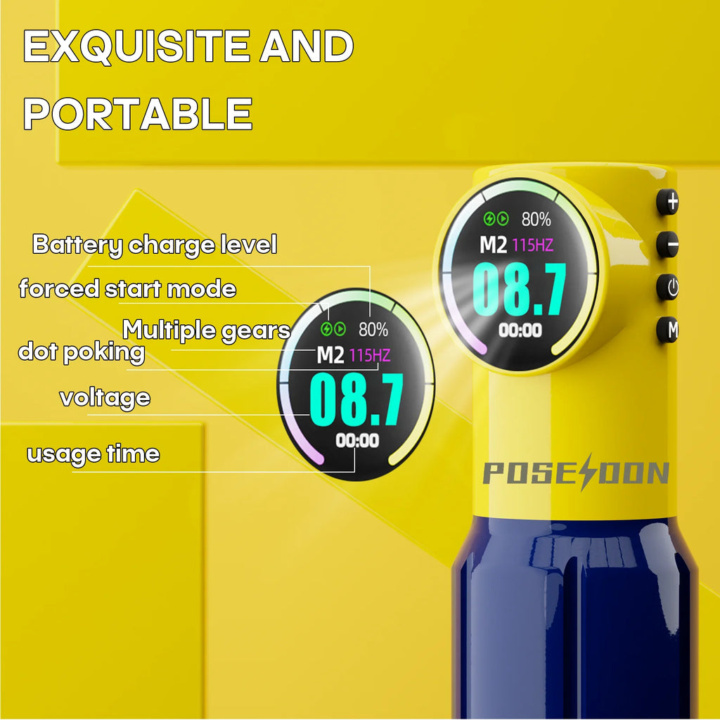 POSEIDON Cute Yellow Tattoo Machine Yellow Wirless Tattoo Pen With Powerful Custom Motor For Professional Tattoo Artist