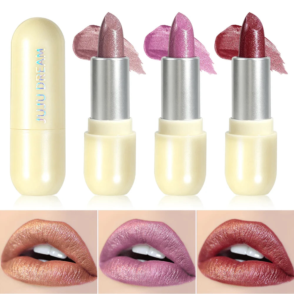 Shimmer Metallic Lipstick High Pigment Sparkling Bold Lip Color Long Lasting Waterproof Party Makeup
