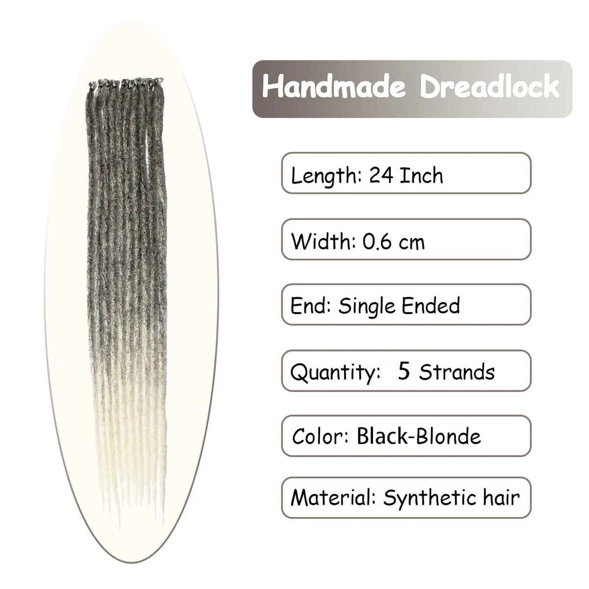Synthetic Dreadlock Extensions 24 Inch 5 Strands/Pack Single Ended Thin Dreads Extensions Crochet Soft Hippe Dreads Handmade Loc