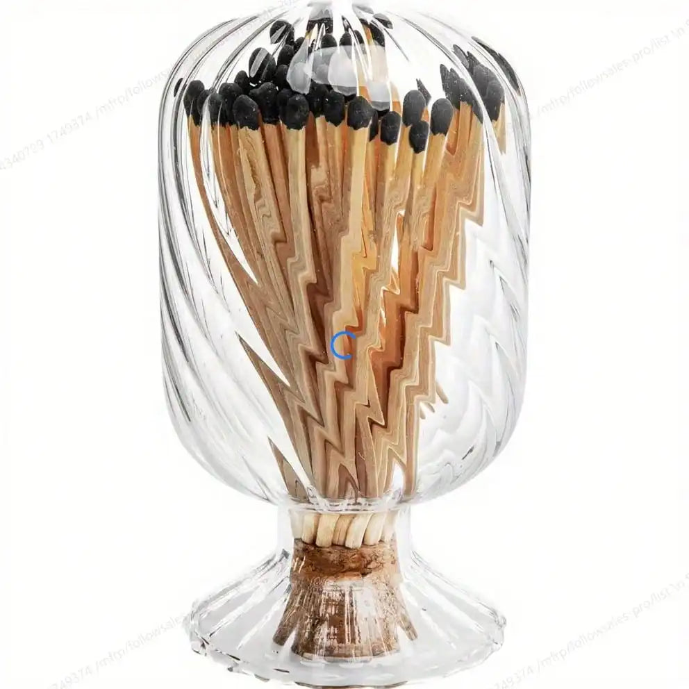 Spiral Matchbox/Cigarette Holder (Matches Not Included) Inverted Glass Jar 4-Inch Fireplace and Bathroom Decoration