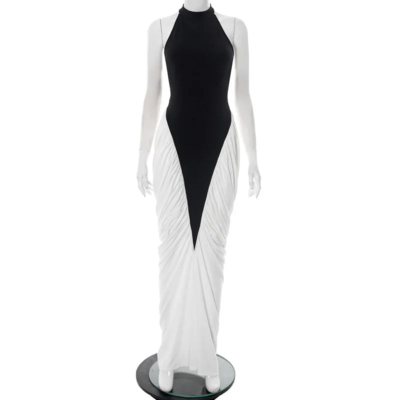 Talenza Elegant Evening Dress Women Fashion Slim Sleeveless Shrinking Clash Long Dress Vintage High Waisted Luxury Summer Dress