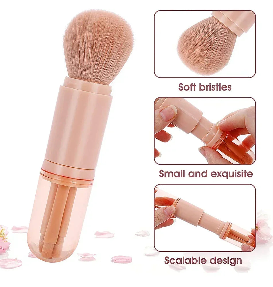 4 In 1 Retractable Makeup Brushes Set Soft Bristles Kabuki Foundation Eye Makeup Brush Portable Travel Cosmetic Touch Up Brush K