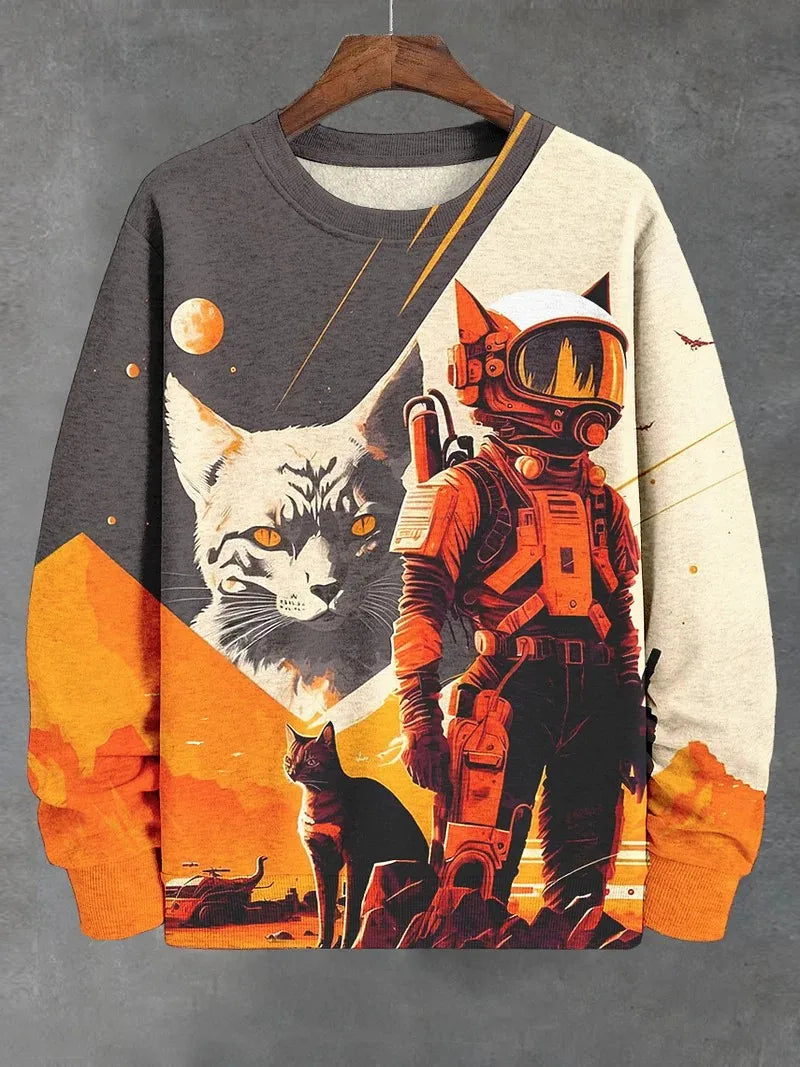 Men's Animal Cat Sweatshirt Long Sleeved Sweatshirt O-Neck Fashion Cool Daily 3D Printed Japanese Art Prints Casual Sweatshirt