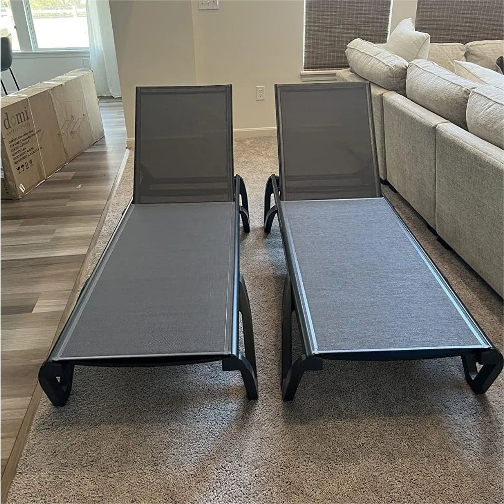 2 Pack Aluminum Outdoor Chaise Lounge,5 Position Adjustable Backrest&Wheels,All Weather Pool Patio, Custom
