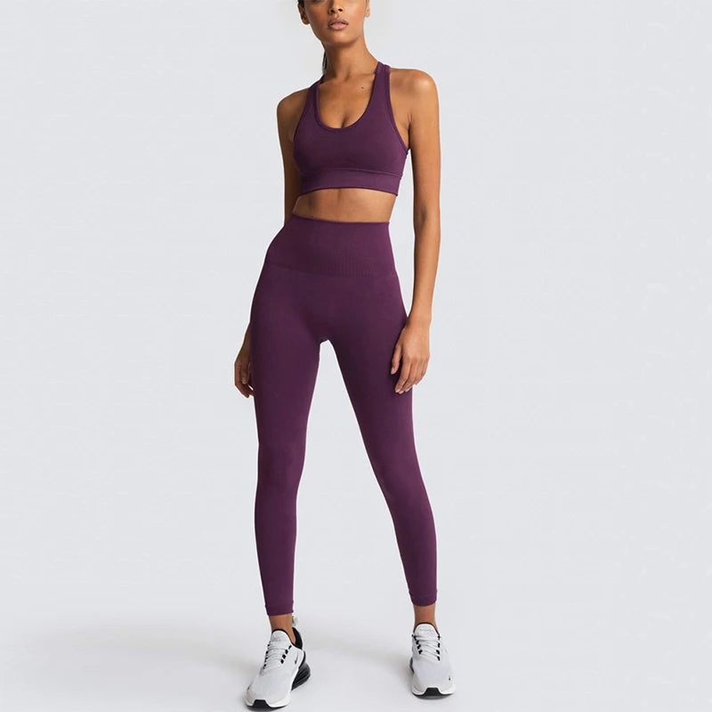 NEW Women's Yoga Set Seamless Sportswear 2-Piece Gym Yoga Clothes Sports Bra + Leggings Running Wear Skinny Sports Set Suits