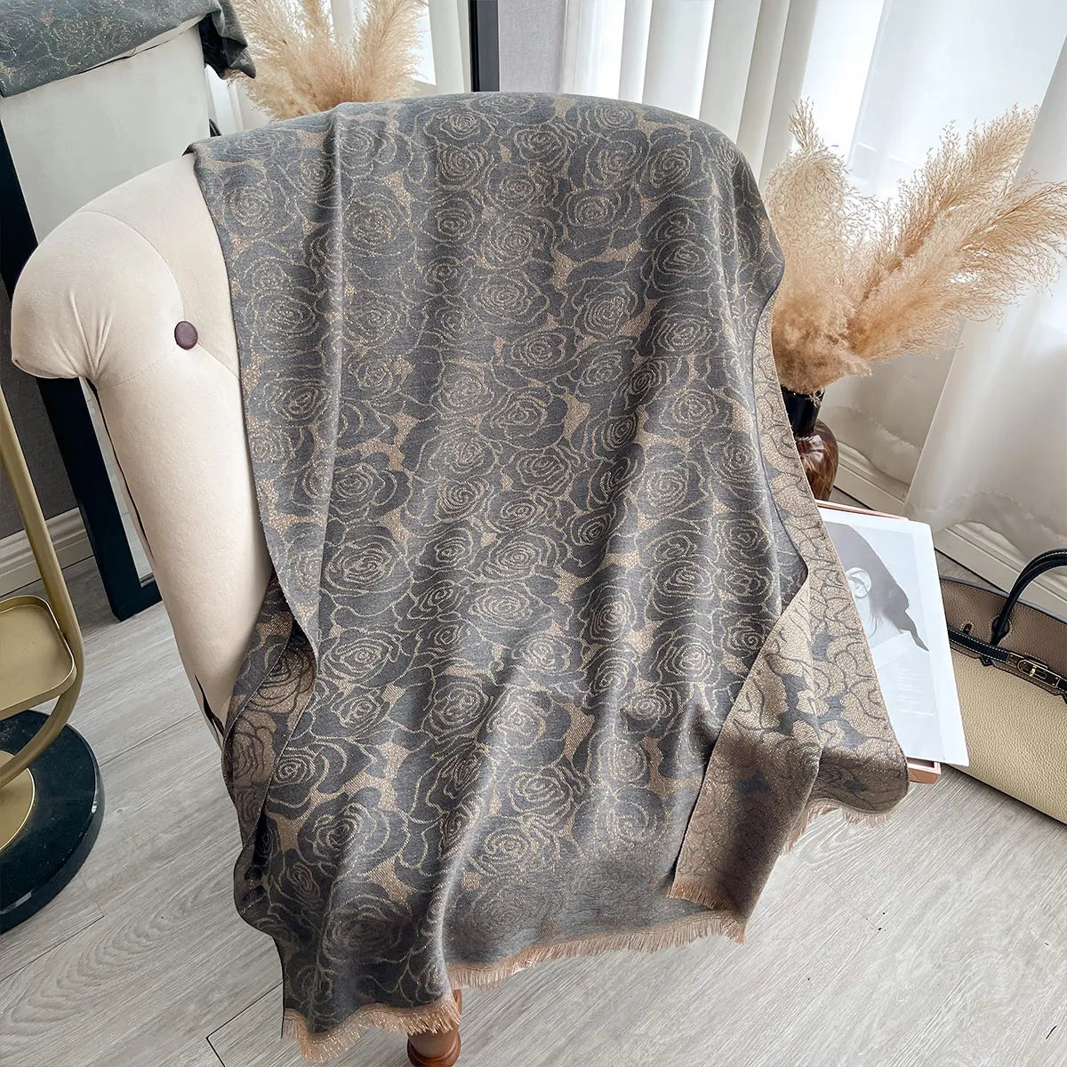 Women Exquisite Golden-Embroidered Hijab for Muslim Ladies Ideal for Spring Fall Sun-Protective Stylish Headwear Shawl Scraf