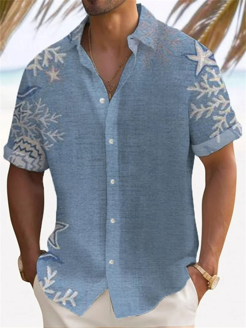2025 tropical plant print lapel casual Hawaiian shirt print style short sleeved casual shirt for men