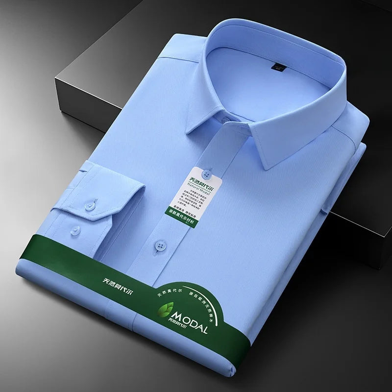 Quality Anti-Wrinkle Men Shirt Long Sleeves Dress Shirts For Men Slim Fit Camisa Social Business Blouse White Office Shirt S-5XL