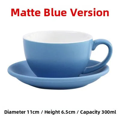 European Style Matte Latte Cup Ceramic Cappuccino Cup Large Mouth Coffee Cup Plate Set Handmade Craftsmanship 300ml