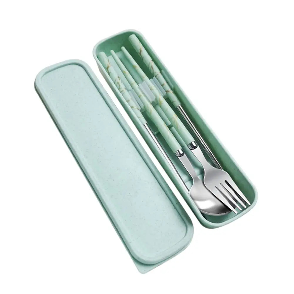 Kitchen Accessories Reusable With Box Tableware Portable Stainless Steel Spoon Fork Chopsticks Set Dinnerware Cutlery Set