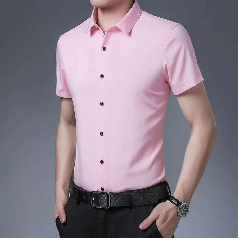 8 Colors Men's Casual Business Short Sleeved Shirt Wrinkle Resistant Fashionable Top