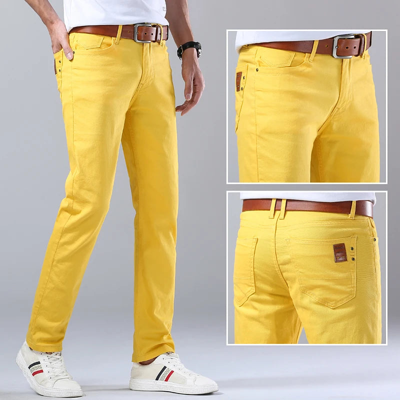Men Autumn Spring Fashion Blue Red Casual Classic Style Straight Slim Fit Soft Trousers Male Brand Advanced Stretch Pants