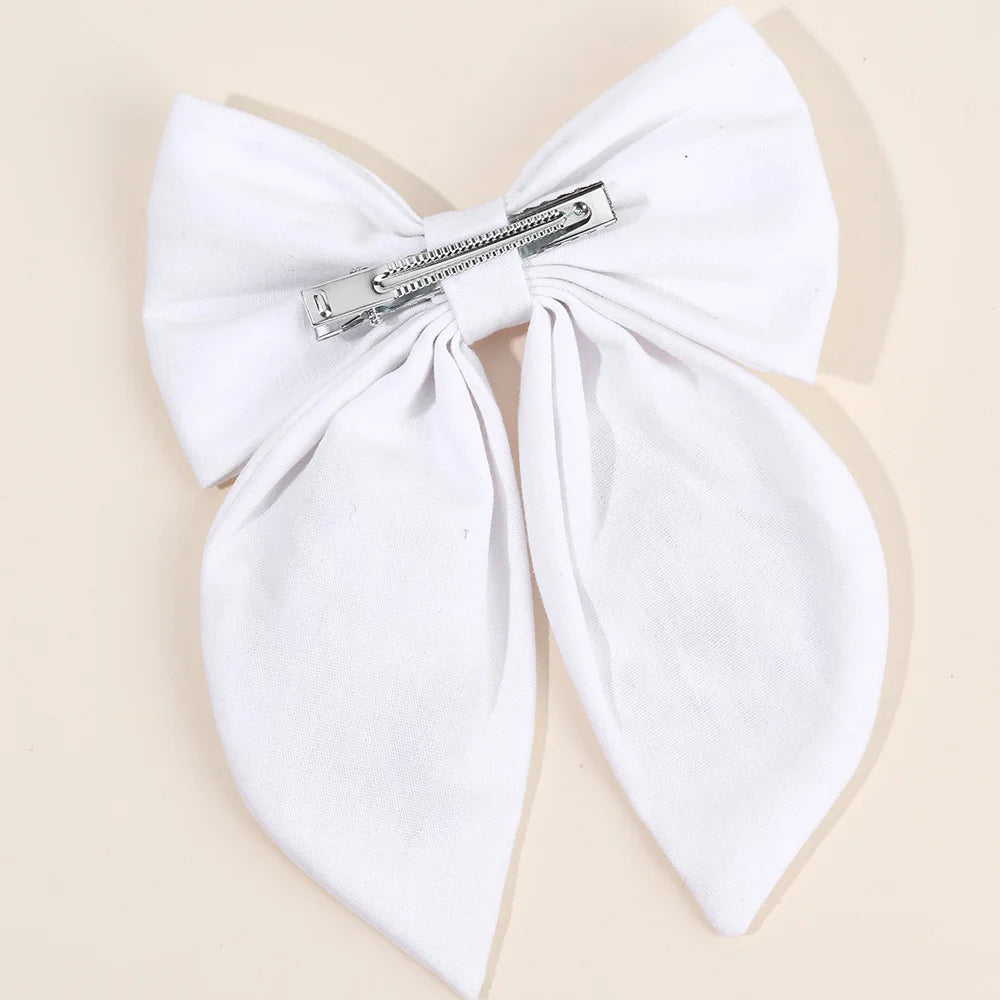 Rabbit Embroidery White Bow Hair Clip Sweet Girls Bunny Bowknot Hairpin Handmade Fabric Kids Cute Headdress Headwear Accessories