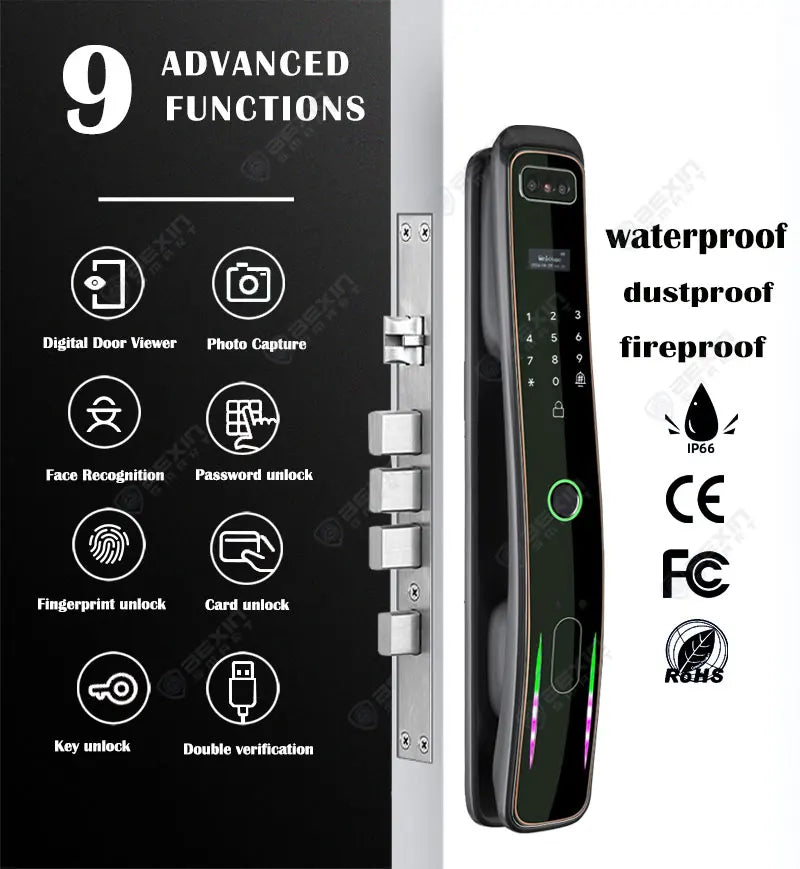 WISHome APP or Tuya App 3D Face Recognition smart Door Lock Unlock Digital Smart Lock Fingerprint Key Card Nfc Phone Unlock Lock