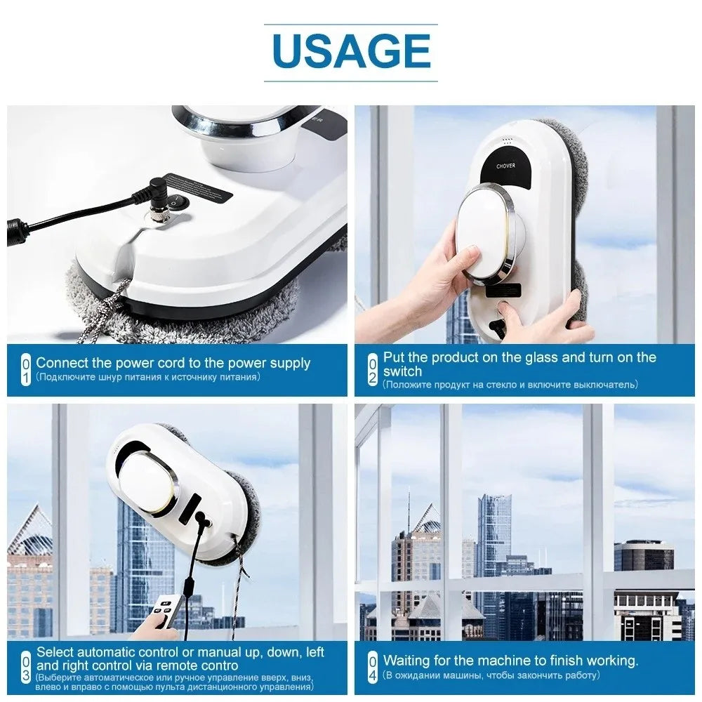 Remote Control Robot Glass Cleaner 3 Cleaning Modes Intelligent Navigation Window Cleaning Robot 10 Cleaning Cloths