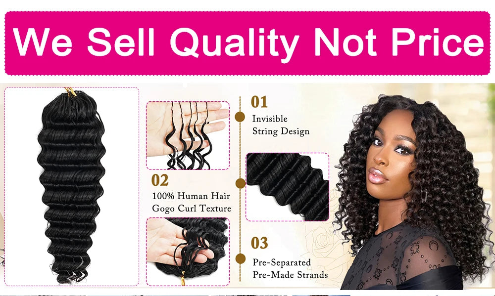 Burmese Curly Crochet Human Hair Pre Looped Deep Wave Human Hair Crochet Miracle Knots Feathered Human Crochet Hair Extensions