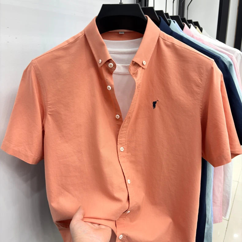 100% cotton short sleeve shirt summer classic solid color luxury brand Paul embroidery fashion business golf casual men's wear
