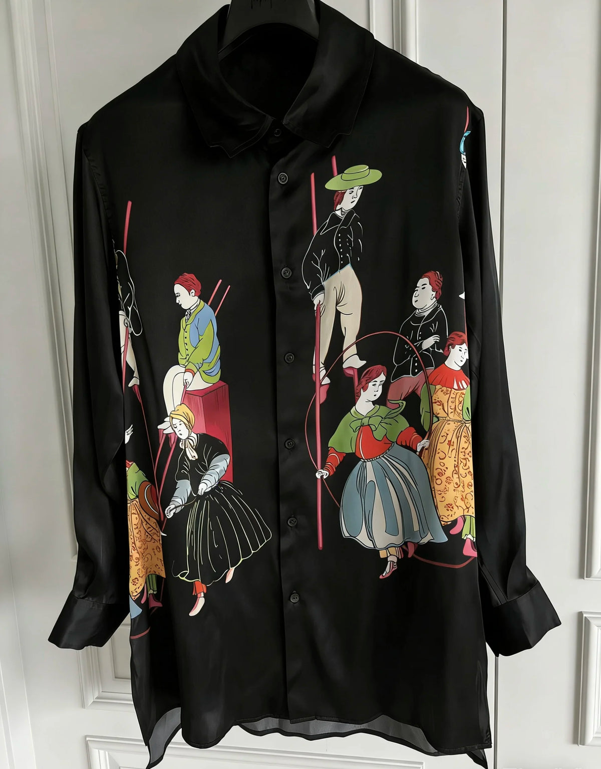 TOP-YAMAMOTO Original Design, Lumingkan Silk Printed Ribbon Shirt, Mulberry Silk Shirt for men