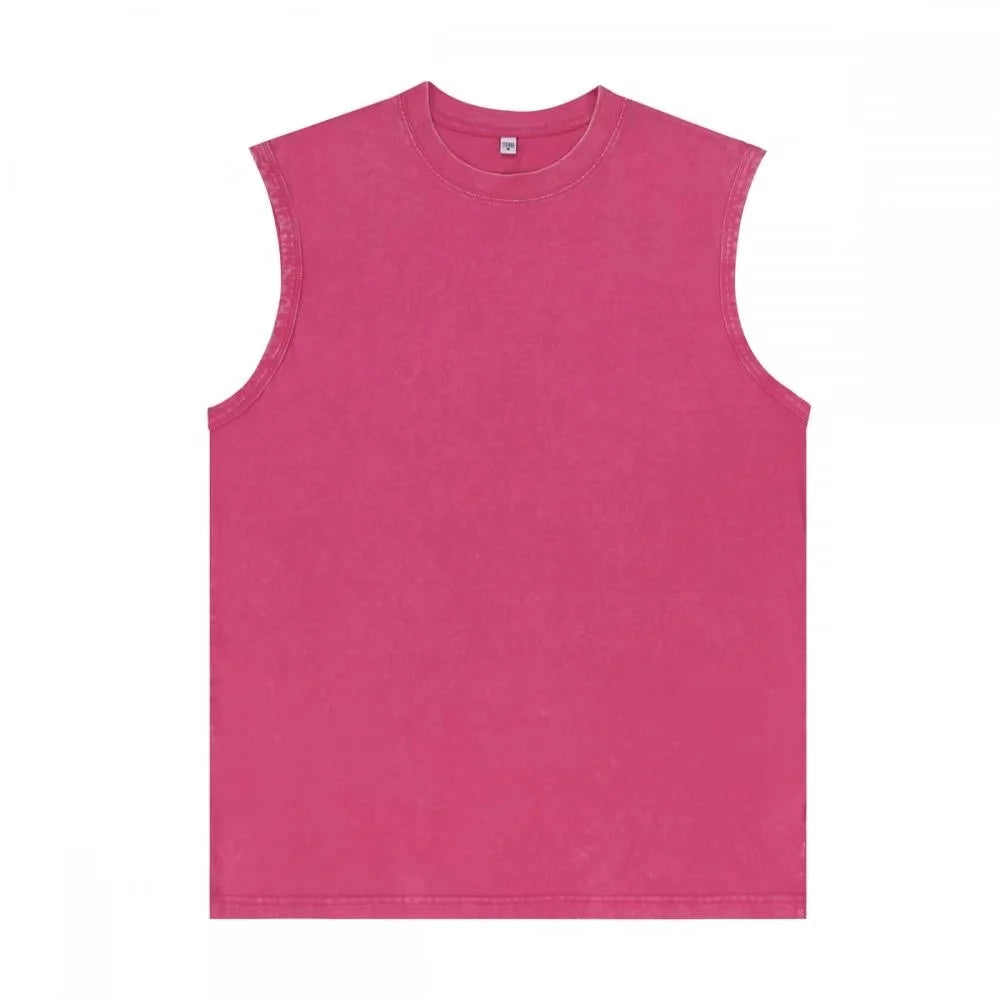 230g Pure Cotton European and American High Street Retro Washed Distressed Sleeveless Vest Men's Casual Loose Shoulder T-shirt